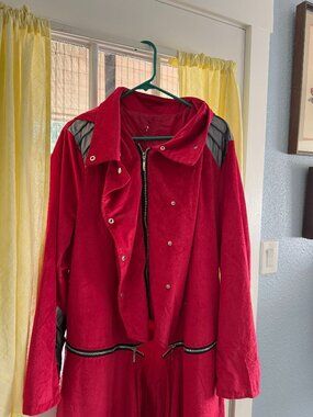 80s red statement jacket steampunk cosplay zip detail